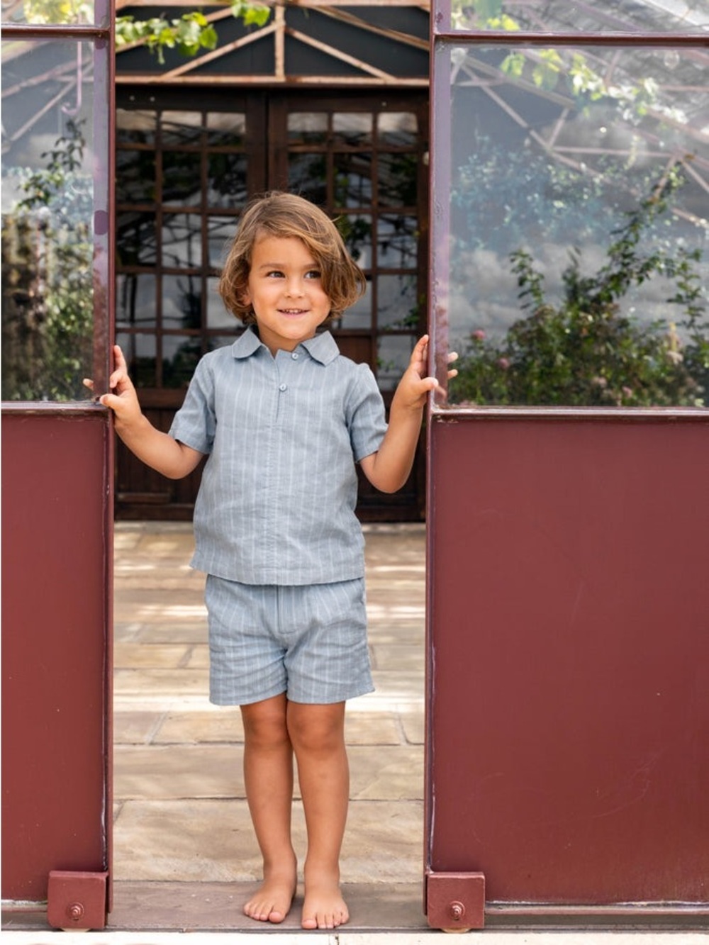 Orange Dimanche Sky Blue Textured Cotton Shirt Set